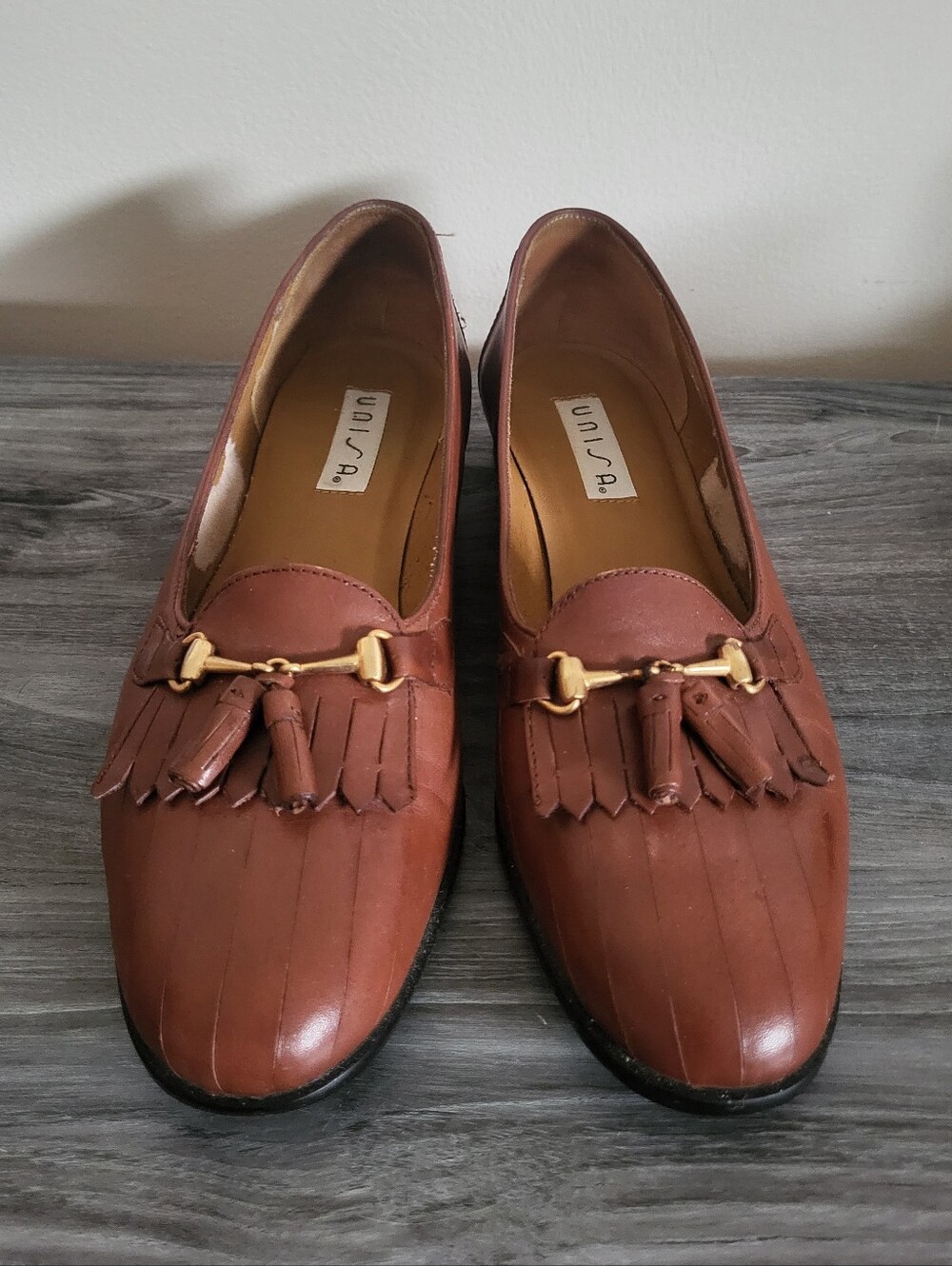 Vintage Unisa Brown Leather Tassel Kiltie Loafers Size 9